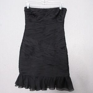 Halston Heritage Dress 6 Black Mini Silk Zoe Ruched‎ Ruffle Crinkle Cocktail NWT